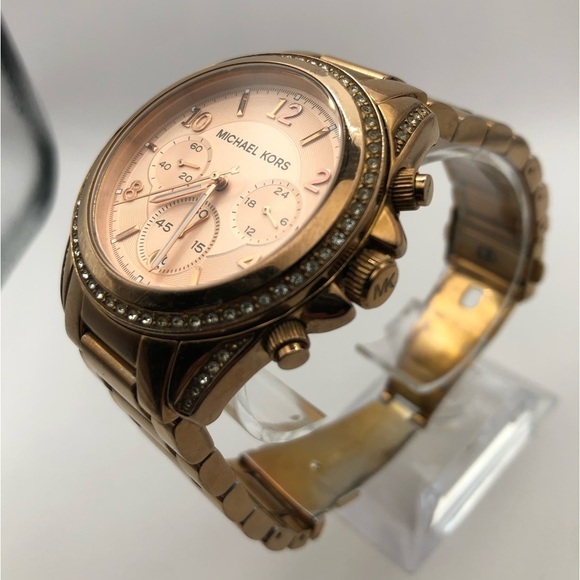 Michael Kors Women’s Watch Rose Gold Band (New Battery) Crystal Clear Beautiful - Picture 4 of 8